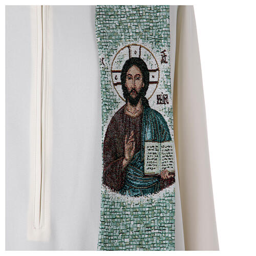 Étole pointue Christ Pantocrator et symboles eucharistiques couleurs liturgiques 5