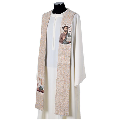 Étole pointue Christ Pantocrator et symboles eucharistiques couleurs liturgiques 15