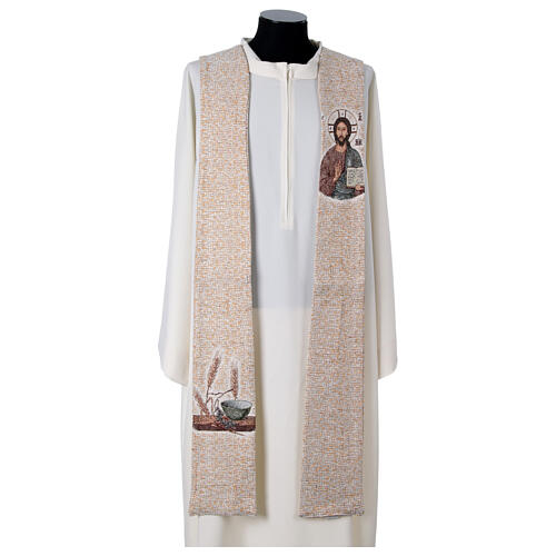 Stuła liturgiczna - Chrystus Pantokrator i symbole eucharystyczne, w czterech kolorach 3