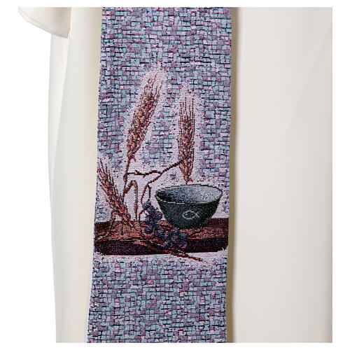 Stuła liturgiczna - Chrystus Pantokrator i symbole eucharystyczne, w czterech kolorach 12