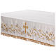 White altar cloth with golden cross, golden and silver flowers s7