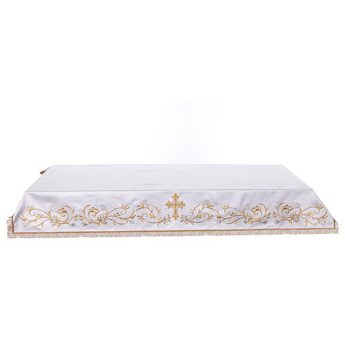Ivory altar cloth with golden cross, golden and silver flowers 1