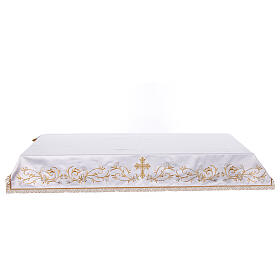 Toalha de altar cruz prata ouro flores cor de marfim