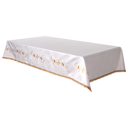 Toalha de altar cor de marfim cruz prateada dourada espigas mistura de algodão 5