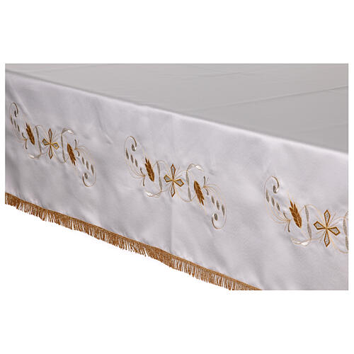 Toalha de altar cor de marfim cruz prateada dourada espigas mistura de algodão 8