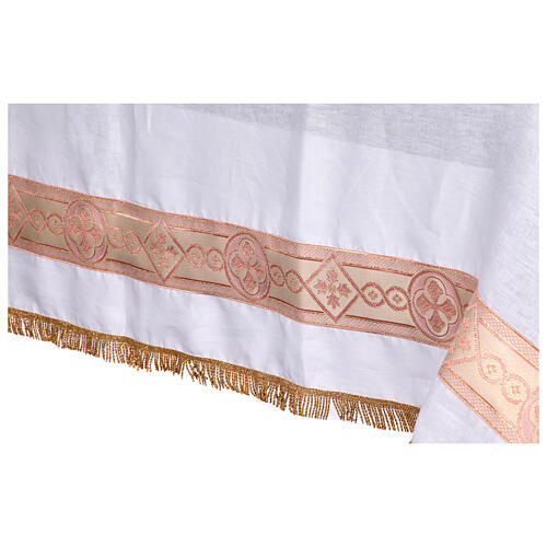 White altar tablecloth with red gold embroidered crosses linen 250x150 cm 8