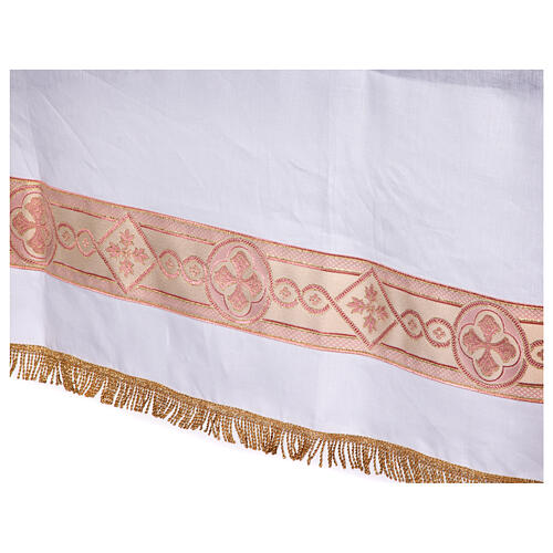White altar tablecloth with red gold embroidered crosses linen 250x150 cm 12
