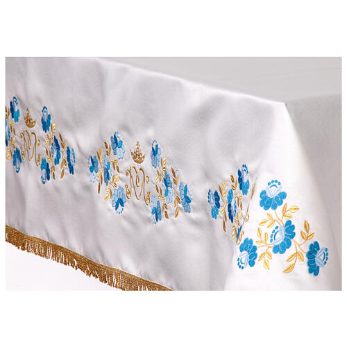 Toalha de altar mariana flores azuis mistura algodão 250x150 cm 9