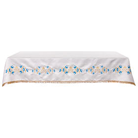 Marian altar tablecloth blue flowers cotton blend 250x150 cm
