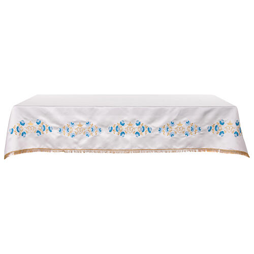 Marian altar tablecloth blue flowers cotton blend 250x150 cm 2