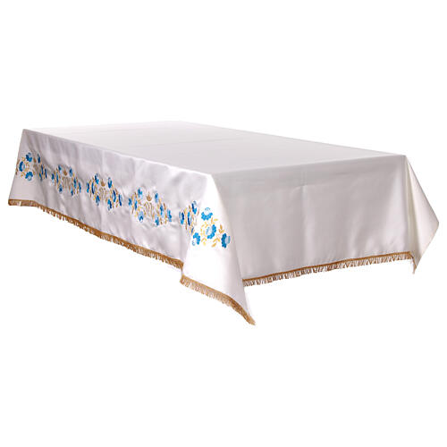 Marian altar tablecloth blue flowers cotton blend 250x150 cm 6
