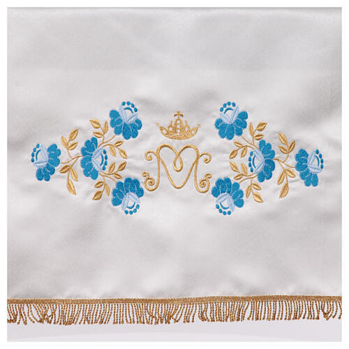 Marian altar tablecloth blue flowers cotton blend 250x150 cm 8