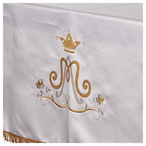 Marian altar cloth with golden crown and flowers, polycotton, 100x60 in 12