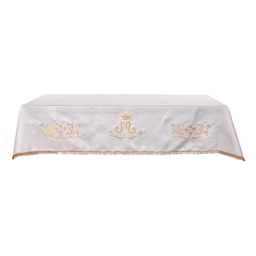 Toalha de altar coroa dourada mariana flores mistura de algodão 250x150 cm 2
