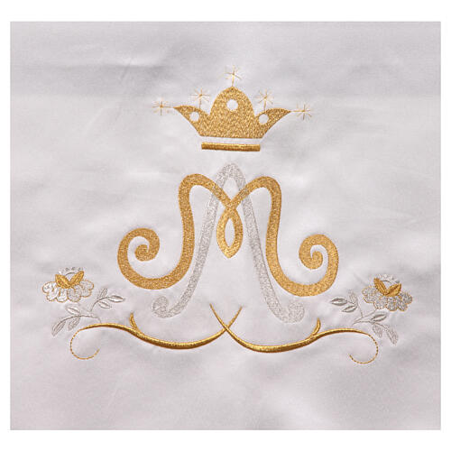 Toalha de altar coroa dourada mariana flores mistura de algodão 250x150 cm 3