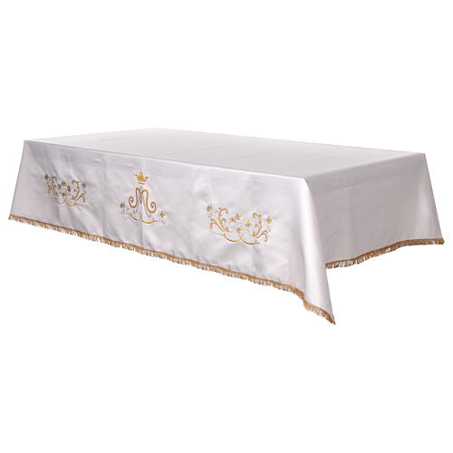 Toalha de altar coroa dourada mariana flores mistura de algodão 250x150 cm 5