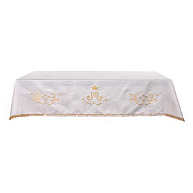 Altar tablecloth gold crown Mariana flowers cotton blend 250x150 cm