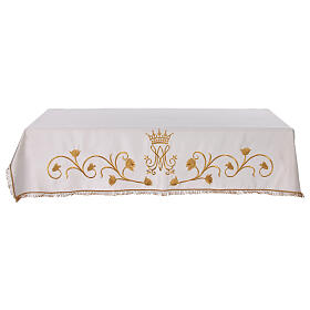 Marian altar cloth with embroidered golden roses, 100x60 in