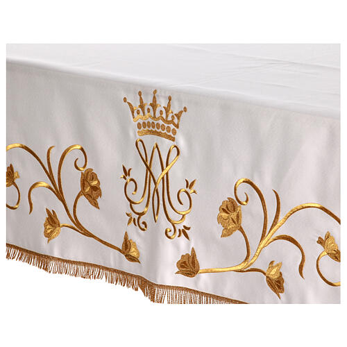 Marian altar cloth with embroidered golden roses, 100x60 in 12