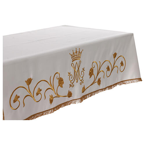 Marian altar cloth with embroidered golden roses, 100x60 in 14