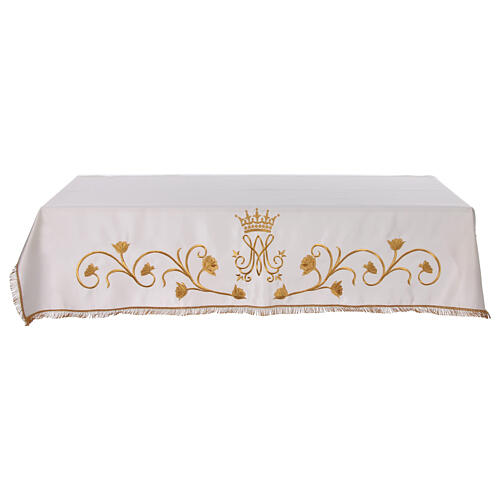 Toalha de altar mariana rosas ouro bordado 250x150 cm 1