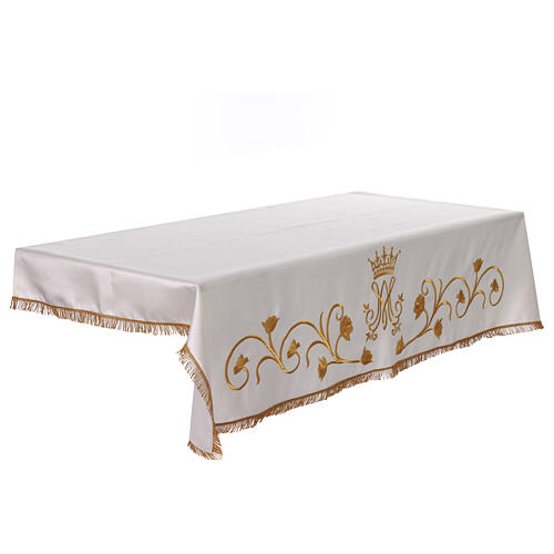 Toalha de altar mariana rosas ouro bordado 250x150 cm 10
