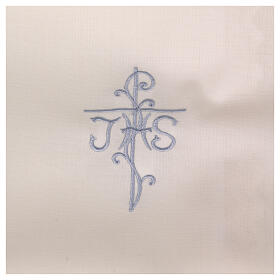 Ivory amice with embroidered JHS and cross, 100% cotton
