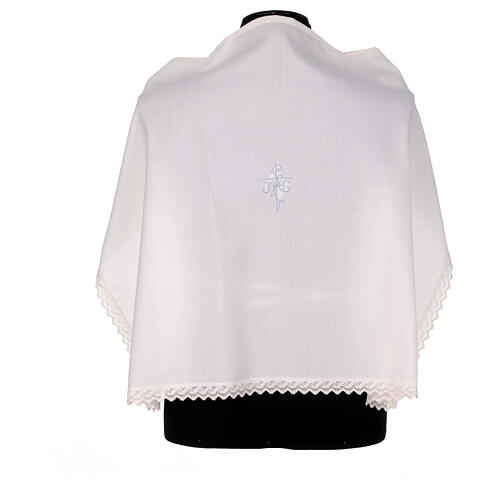 Ivory amice with embroidered JHS and cross, 100% cotton 1