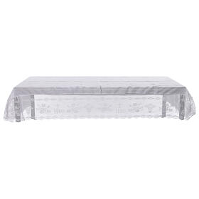 Altartuch aus 100 % Leinen mit Spitzenborte und Blattmotiven – Weiß – 250 × 150 cm
