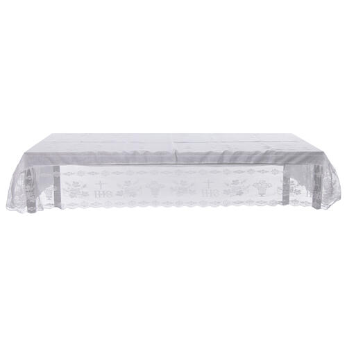 Altartuch aus 100 % Leinen mit Spitzenborte und Blattmotiven – Weiß – 250 × 150 cm 1