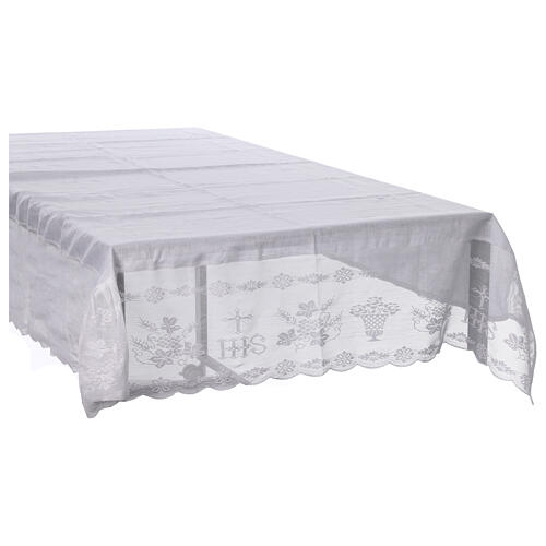 Altartuch aus 100 % Leinen mit Spitzenborte und Blattmotiven – Weiß – 250 × 150 cm 5