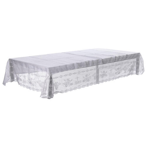 Altartuch aus 100 % Leinen mit Spitzenborte und Blattmotiven – Weiß – 250 × 150 cm 6