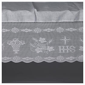 White altar cloth with leaf pattern on lace, 100% linen