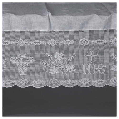 White altar tablecloth leaves lace 100% linen 2