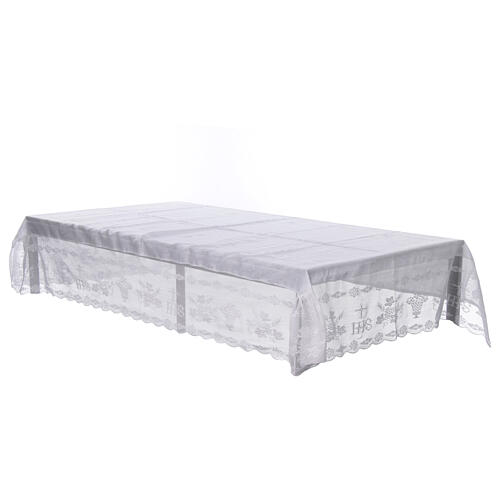 White altar tablecloth leaves lace 100% linen 3