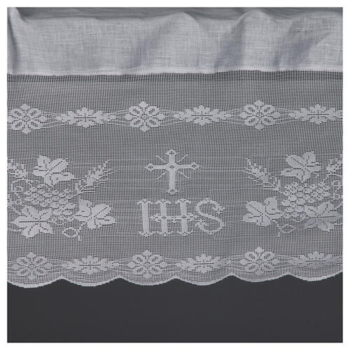 White altar tablecloth leaves lace 100% linen 4