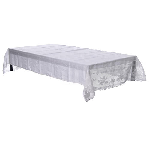 White altar tablecloth leaves lace 100% linen 7
