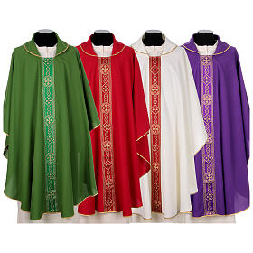 Chasuble with galloon of golden crosses, 4 liturgical colours, polyester
