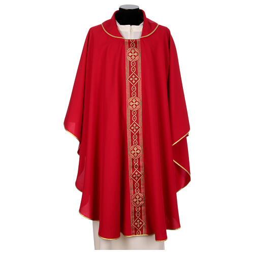 Chasuble with galloon of golden crosses, 4 liturgical colours, polyester 4