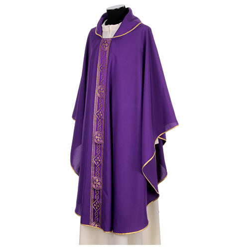Chasuble with galloon of golden crosses, 4 liturgical colours, polyester 8