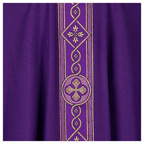 Chasuble bande brodée croix dorées 4 couleurs liturgiques polyester 9
