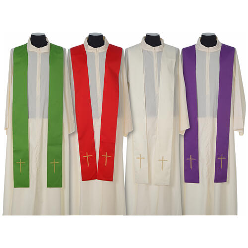 Chasuble bande brodée croix dorées 4 couleurs liturgiques polyester 11