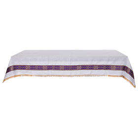 Altar cloth with purple galloon with embroidered crosses, 100% linen