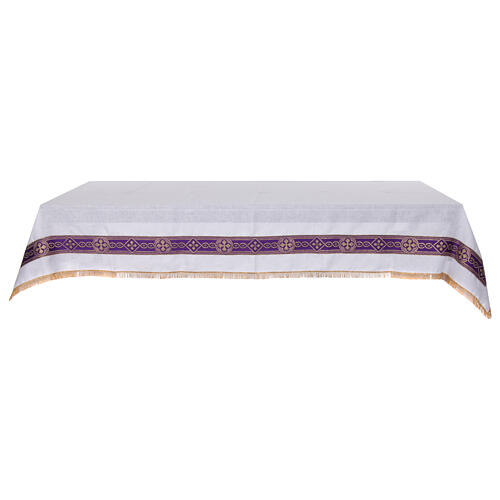 Altar cloth with purple galloon with embroidered crosses, 100% linen 2
