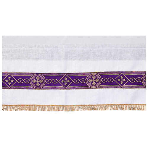 Altar cloth with purple galloon with embroidered crosses, 100% linen 4