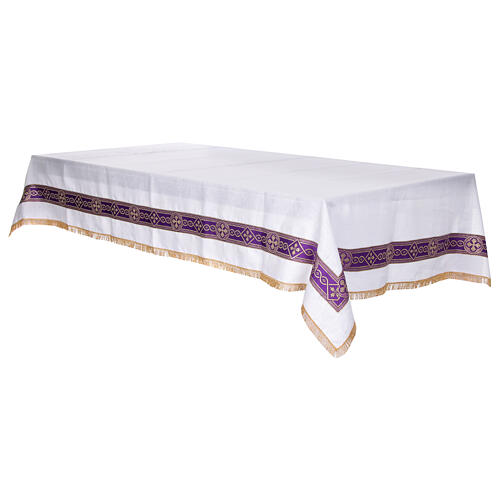 Altar cloth with purple galloon with embroidered crosses, 100% linen 5
