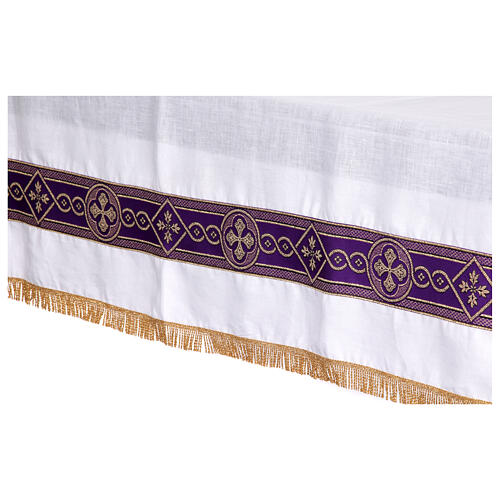 Altar cloth with purple galloon with embroidered crosses, 100% linen 7