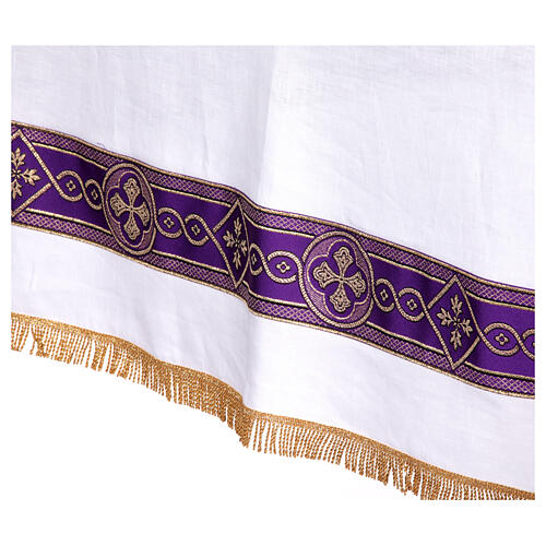 Altar cloth with purple galloon with embroidered crosses, 100% linen 12