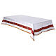 White altar cloth with red galloon, golden crosses, 100% linen s6