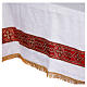 White altar cloth with red galloon, golden crosses, 100% linen s12